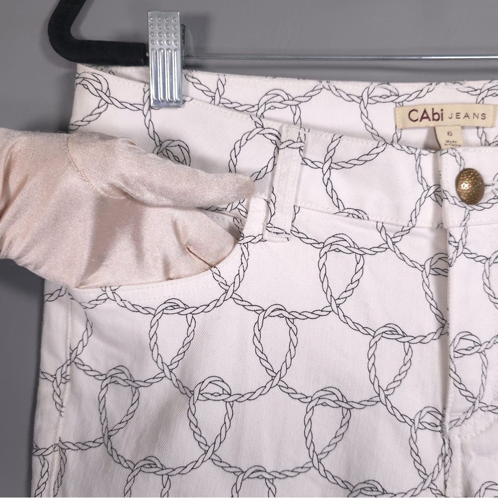NWT CAbi Women’s 761 Printed Nautical Rope Bootlet Jeans Denim White Size 6‎ - Picture 12 of 16